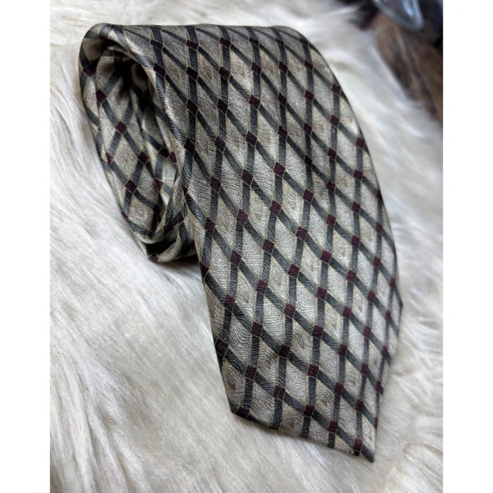 Bocara Silk Tie Mens Gray Red Gold Geometric Satin Necktie Classic Handmade